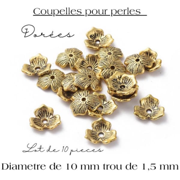 Coupelles à perles, calotte en laiton doré ou black metal, lot de 10 pièces, 11 x 2.5 mm, trou de 1.5 mm