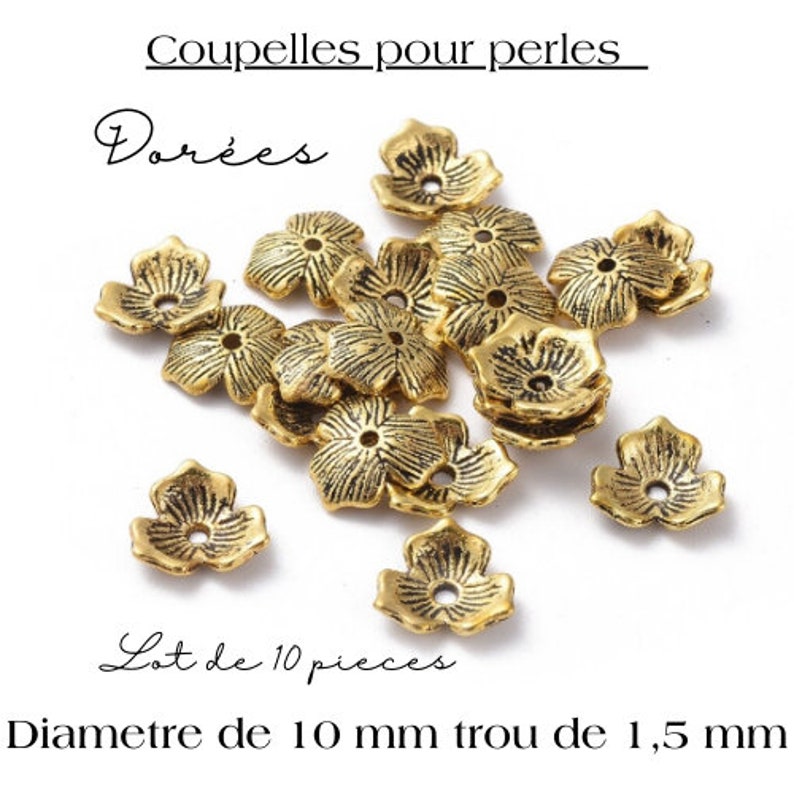 Coupelles à perles, calotte en laiton doré ou black metal, lot de 10 pièces, 11 x 2.5 mm, trou de 1.5 mm Or