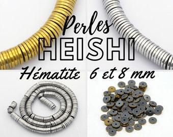 New in 8 mm: Lot of 25 or 50 Heishi beads in hematite, platinum/gold plated, disc shape, jewelry creation.