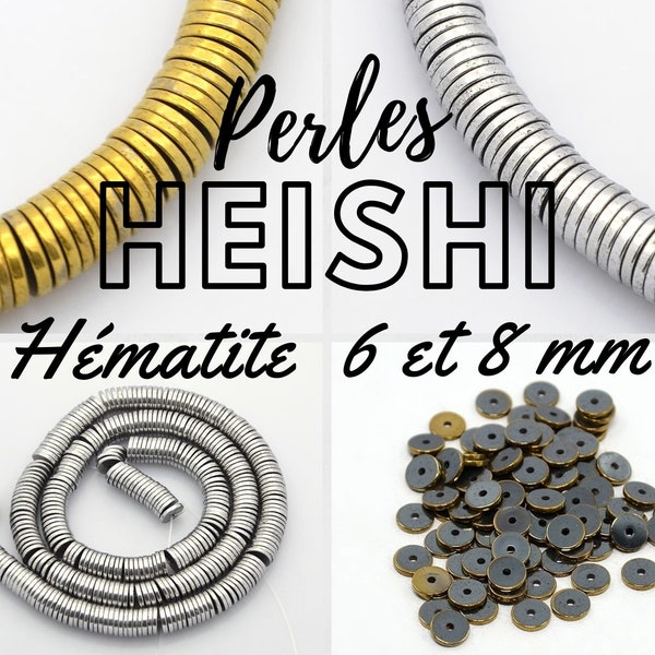 Nouveau en 8 mm : Lot de 25 ou 50 perles Heishi en hématite, plaqué platine / or, forme disque,création bijoux.