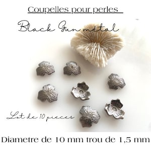 Coupelles à perles, calotte en laiton doré ou black metal, lot de 10 pièces, 11 x 2.5 mm, trou de 1.5 mm Noir