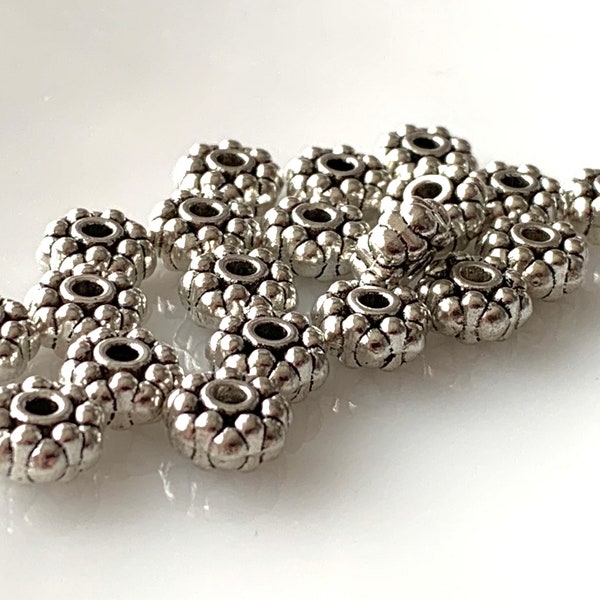 Lot de 20 perles intercalaires, style tibétain, argent antique,8x4mm, Trou: 2 mm ,création bijoux-bracelet, making Jewerly