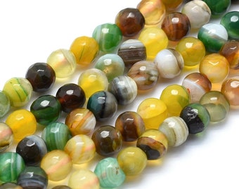 Lot de 30 Perles d'agate naturelles, ronde à facettes, couleur mixte, 6mm, trou: 1mm,  longueur 7.15 pouces (environ 18 cm)