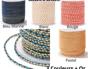 Cordón de joyería de 1,5 mm, algodón, 4 hilos trenzados, cordón de macramé incluido 1 hilo de oro, colores a elegir, creación de pulseras o collares, bricolaje