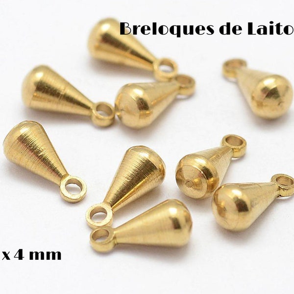 Lot de 25 breloques goutte,  forme larme,   laiton brut non plaqué, 10 x 4 mm de long, trou de 1.5 mm création bijoux