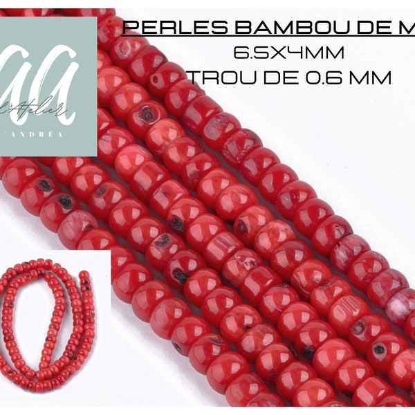 Lot de 50 / 25 perles en bambou de mer (imitation corail),  rondelle, rouge, 6~6.5x4mm, trou: 0.6mm; environ 8 pouces soit environ 20  cm