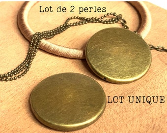 Lot unique, 2 grandes perles, rondes forme palet, bronze doré, 32 x 5 mm, Trou: 0.8mm