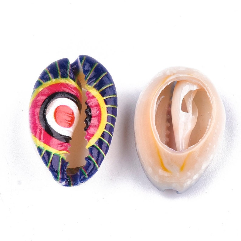 Cauris imprimées, coquillage naturel colorés, lot de 3 perles connecteurs,2025 x 1317 x 78 mm, coloris à choisir image 2