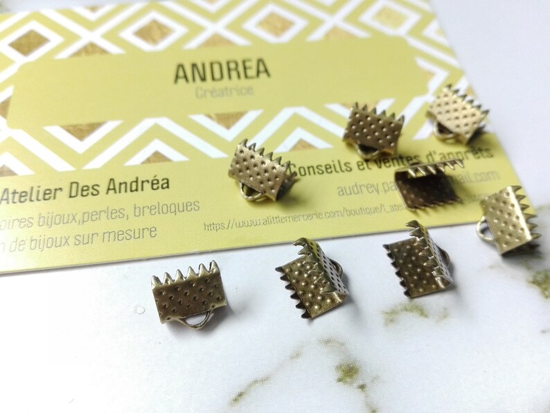 Set of 20 bronze Ribbon end caps \u2606 pinch 8 x 6 mm 2 mm\u2606 hole