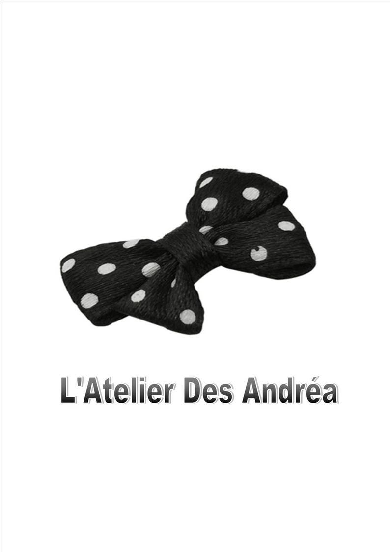 LOT DE 5 NOEUDS DOUBLE EN TISSU NOIR A POIS BLANC 24 X 18 CM image 1