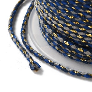 1.5 mm jewelry cord, cotton, 4 braided threads, macramé cord including 1 gold thread, 12 colors to choose from, creation of bracelets or necklaces, DIY Bleu Marine