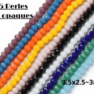 Set of 125 glass beads, opaque color, faceted abacus shape, 3.5x2.5~3mm, Hole: 0.8mm, jewelry creation, fine bracelets