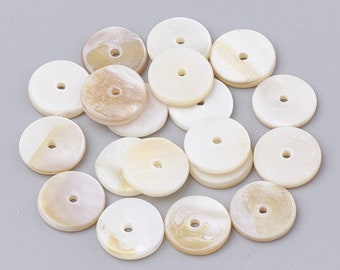 Lot de 25  Perles de coquille d'eau douce, disque / plat rond, perles heishi, blanc crème, 6x1mm, Trou: 1mm