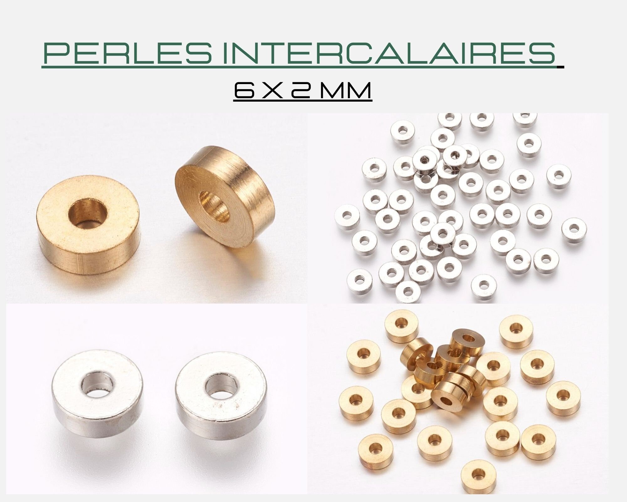 x 50 beads separators/infills in brass, washer, platinum/gold, 6x2 mm…