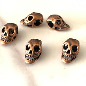 Lot of 5 metal beads, skull shape, red copper, beads for men's bracelet, skull, halloween, men's jewelry, motorcycle jewelry
