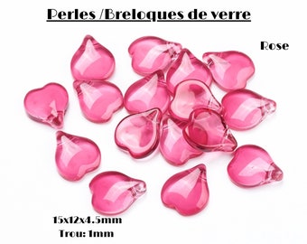 Clear Glass Charms, Heart Petal, Pink, 15x12x4.5mm, Hole: 1mm, Mother's Day, Birthday