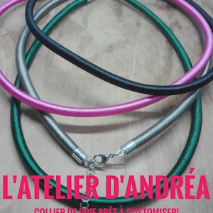 Silk necklace, 5mm cord, 12 colours to choose from, silver chain and clasp / 44cm / 17.32"