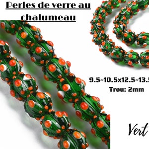 Perles opaques faites à la main, soufflées au chalumeau, forme  citrouille, cactus, plante verte,  9.5~10.5x12.5~13.5mm, Trou: 2mm