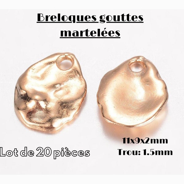 Lot de 20 jolis  pendentifs sequins en laiton froissé, couleur or, forme ronde,11x 9x2mm, trou de 1,5 mm