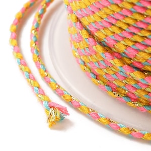 1.5 mm jewelry cord, cotton, 4 braided threads, macramé cord including 1 gold thread, 12 colors to choose from, creation of bracelets or necklaces, DIY Pastel