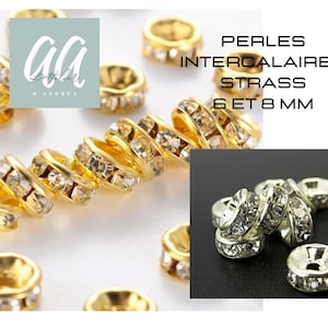 Lote de 25 cuentas, 6 u 8 mm, oro o platino, pedrería de metal y vidrio, espaciadores, agujero de 1,5-2 mm, creación de pulseras, joyería portátil
