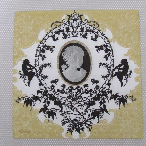 Serviette décorative pour collage,noir et doré, camé sur le  Thème Baroque, Romantique, style shabby chic