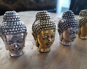 2 Perles Tête De Bouddha En Argent Tibétain Doré Patiné - 19mm