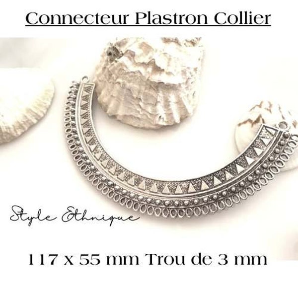 Grand plastron pour collier, argenté de style ethnique