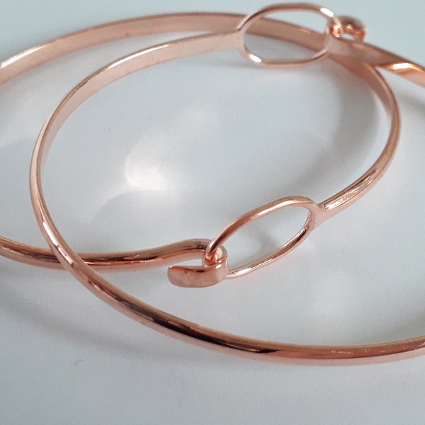 Bracelet jonc en laiton plaqué or rose, manchette demi rond, Bracelet/bangle en laiton ,  rose, 63x46x4mm