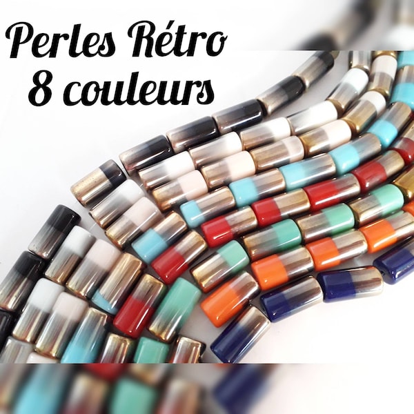 Grandes perles rétro de verre opaque, 8 couleurs, lot de 5 pièces, semi-électrolytique, colonne , 20 x 10 mm, trou de 1,4 MM