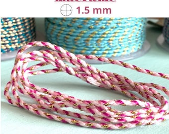 4-strand cotton cord, for 1.5 mm jewelry, 20 colors, braided threads, macrame including 1 gold thread, necklace creation, bracelets to tie, DIY