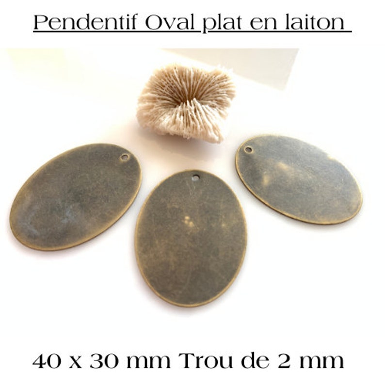 Lot de 10 Estampes 40 x 30 mm, en laiton, bronze, forme ovale, trou: 2 mm ,support de créations, étiquette vintage,support pendentif image 1