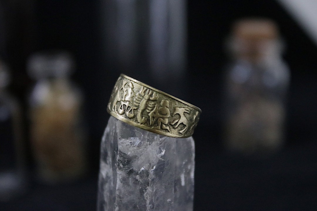 Zodiac Brass Astrology Ring, Adjustable Stars-sign Hand Jewellery - Etsy