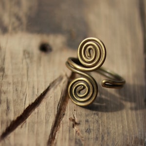Historical Baltic Viking Ring, Reenactment Brass Spiral Adjustable Ancient Tribal Jewellery