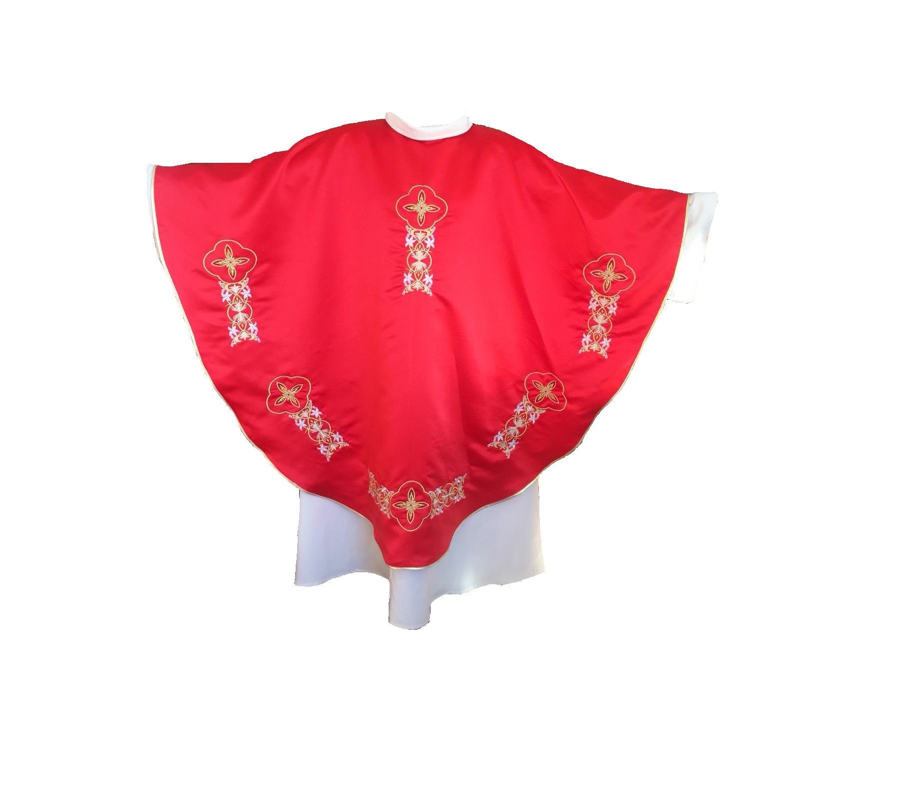 Chasuble Gothique Pour Prêtre, avec Broderie en Fil Doré Couleur Liturgique Rouge et Doublure Fabric
