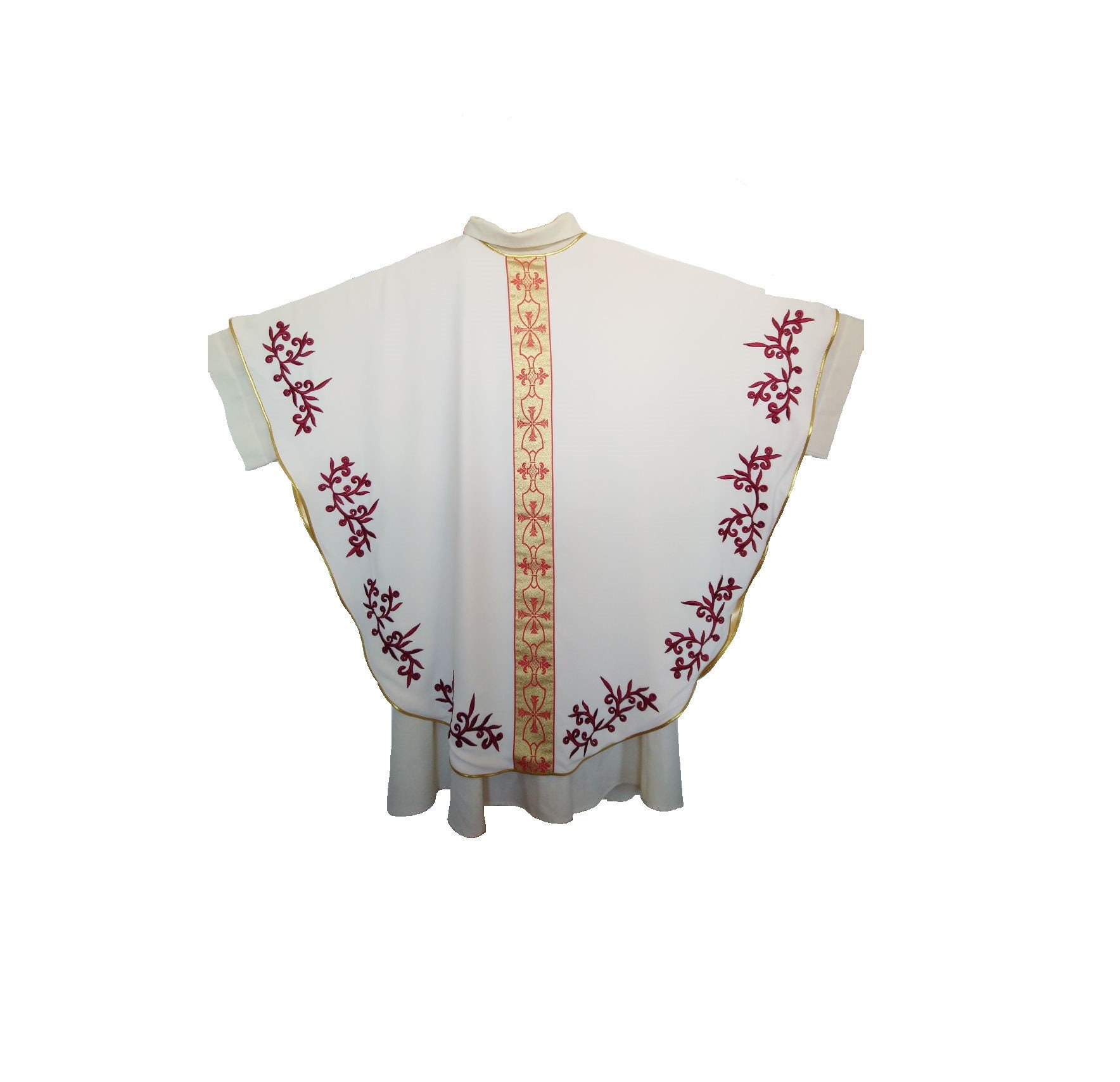 Chasuble Gothique Pour Prêtre, avec Broderie Dentelle et Doublure Satin Couleur Liturgique Blanche F
