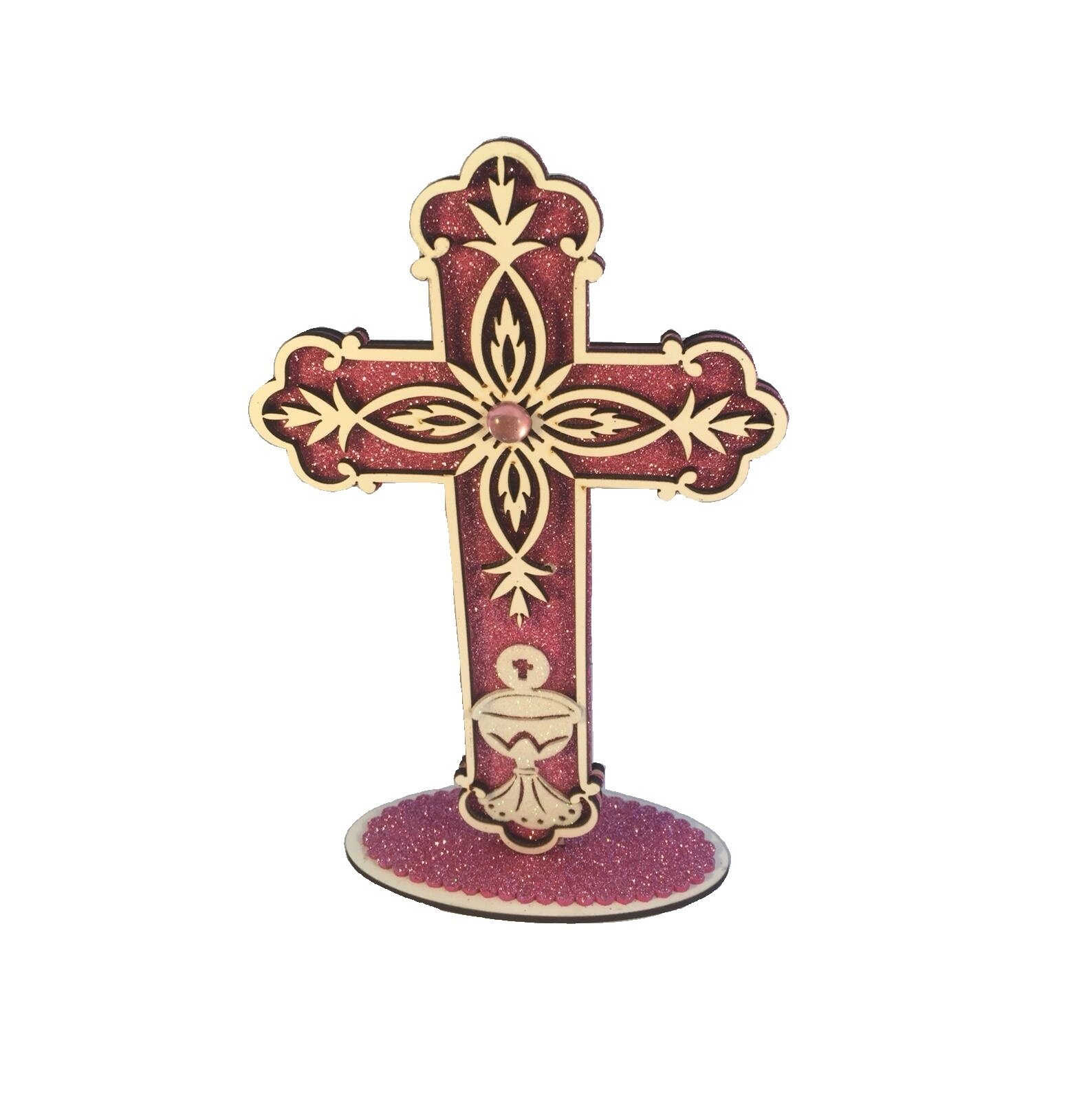 Croix - Crucifix en Bois Fabrication Artisanale Couleur Rose Fuchsia