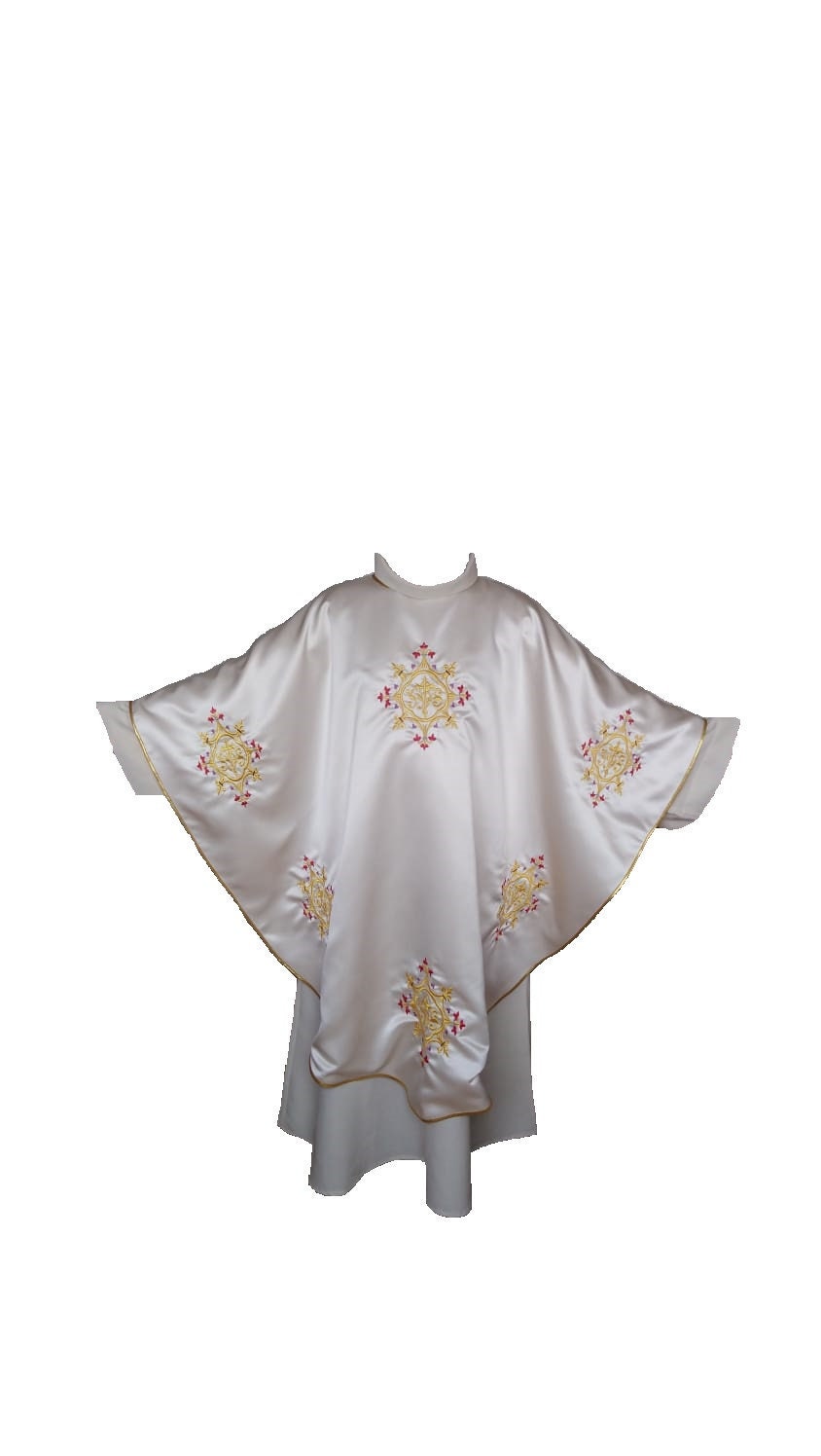 Chasuble Gothique Pour Prêtre, avec Broderie en Fil Dorée Ihs Couleur Liturgique Blanc et Doublure F