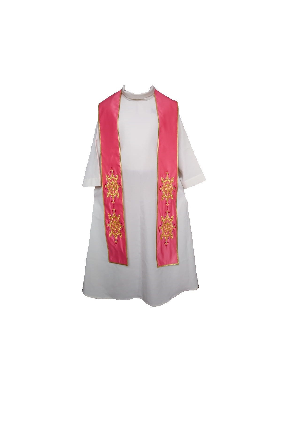 Etole Pour Prêtre, avec Broderie Dorée Ihs Doublure Satin Couleur Liturgique Rose Fabrication Artisa