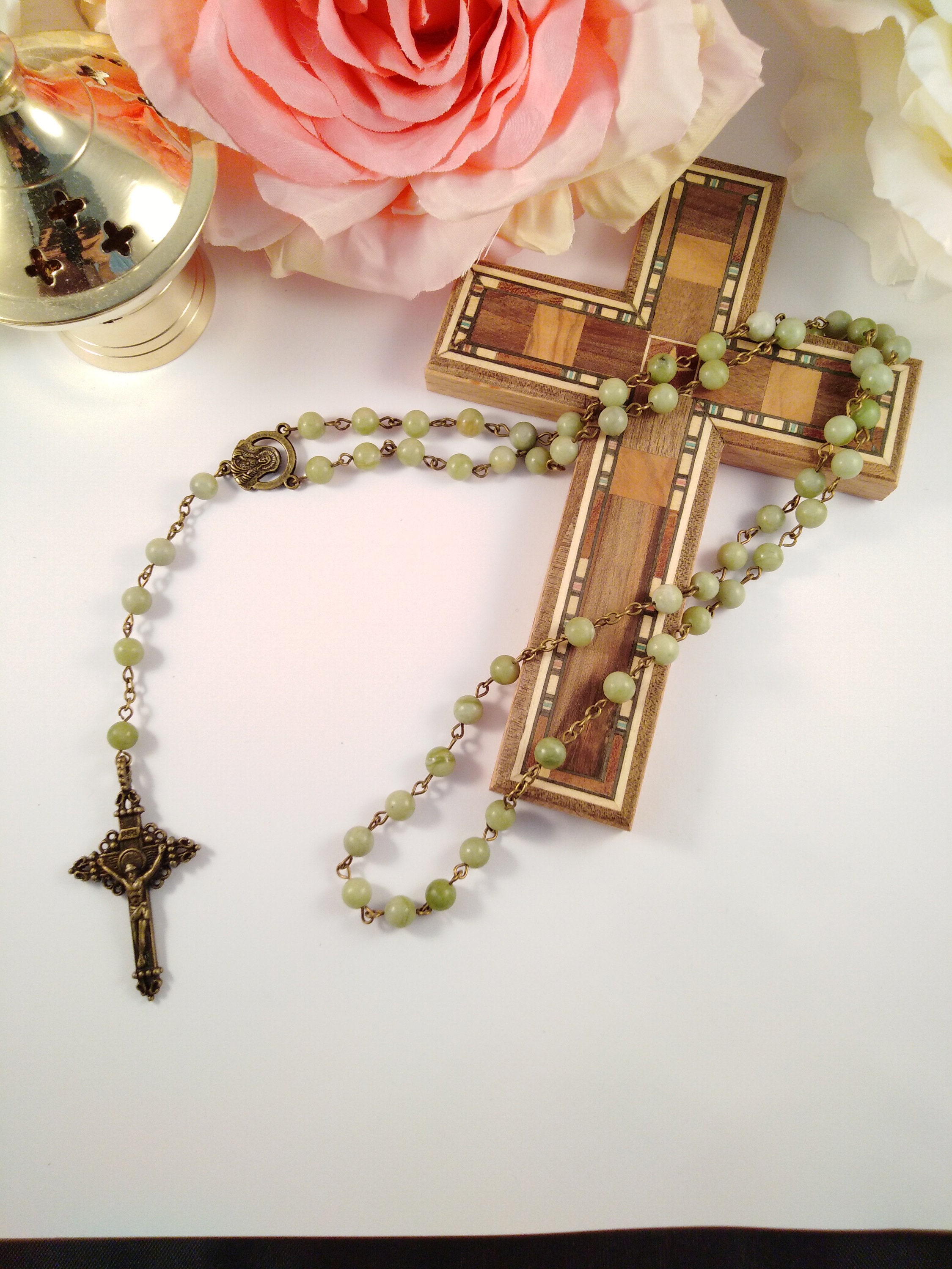 Chapelet/Rosaire Marial avec Perles en Pierres Teintées - Vert Chap-Pierre-007