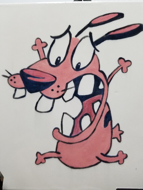 Courage Le Chien Froussard Peints à La Main 6 X 6 Tuile Des Années 90 Dessins Animés