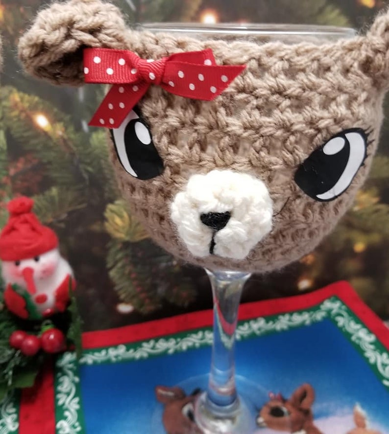 CROCHET PATTERN Rudy & Clara Reindeer Wine Glass Cover Etsy