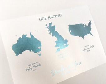 Personalised map print, special locations print, personalised foil map print, memory map print, couple map, wedding map gift