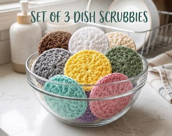 Handmade Crochet Dish Scrubbies, Set of 3, Eco-Friendly Kitchen Sponges