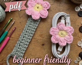 Crochet Flower Cord Organizer Pattern, Beginner Cable Tie Wrap (PDF Download)
