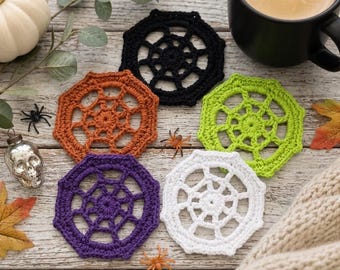 Spiderweb Crochet Coaster Pattern, Halloween Applique Tutorial (PDF Download)