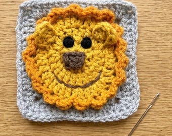 Lion Granny Square Crochet Pattern, Textured Mane Safari Animal Square (PDF Download)