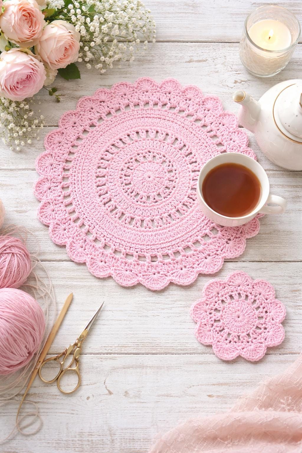 Round Crochet Placemat Pattern, Boho Farmhouse Lace Doily