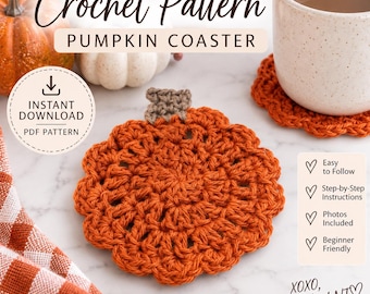 Crochet Pumpkin Coaster Pattern | Fall Mug Rug (PDF Download)