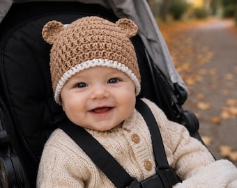 Crochet Bear Hat Pattern | Baby Bear Beanie PDF | Newborn Photo Prop (Digital Download)
